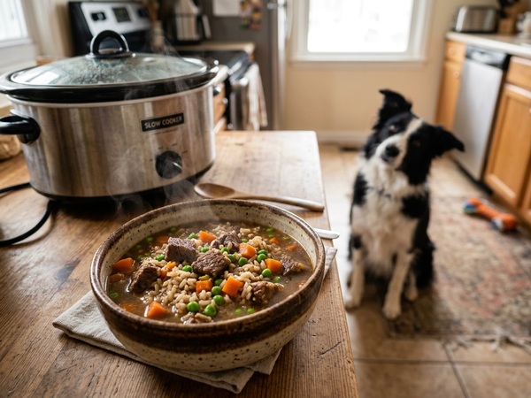Slow-cooker beef and rice stew for dogs