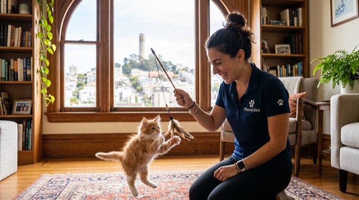 Playing with a kitten at home